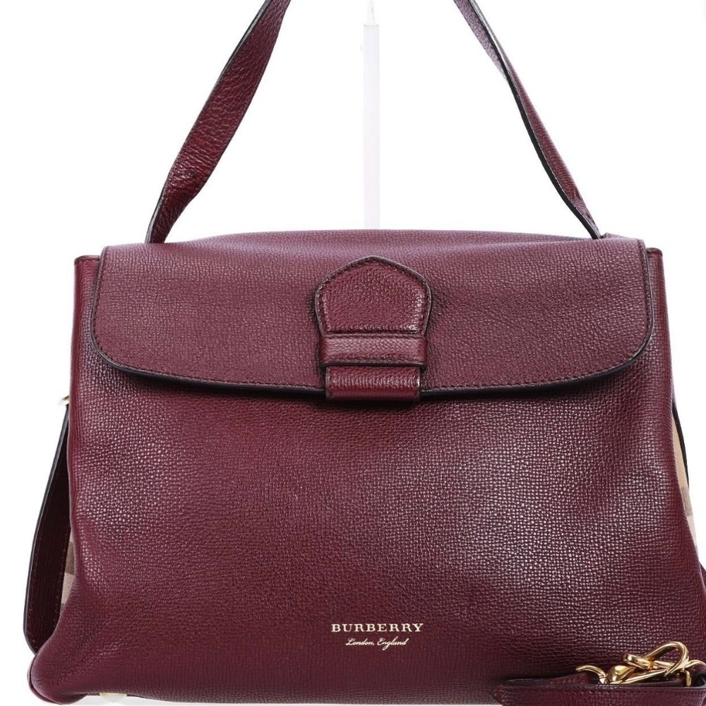 EUC Burberry House Check Leather Shoulder Bag in Dark Burgundy w/COA
